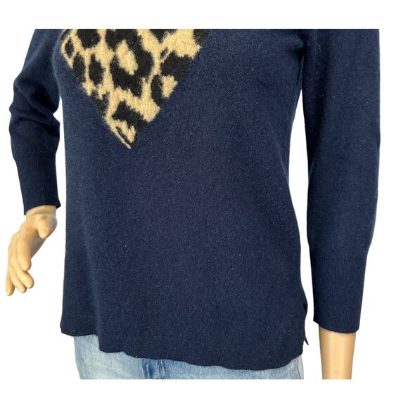 J. Crew Everyday Pure Cashmere Crewneck Sweater with Leopard Heart Blue Size S - Picture 8 of 12